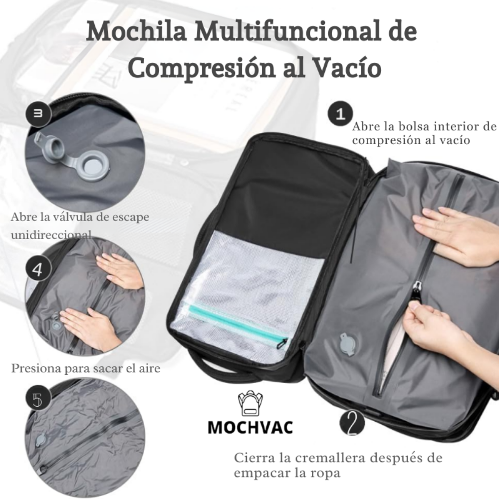 Mochila de Viaje Expandible de 60L con Compresión al Vacío