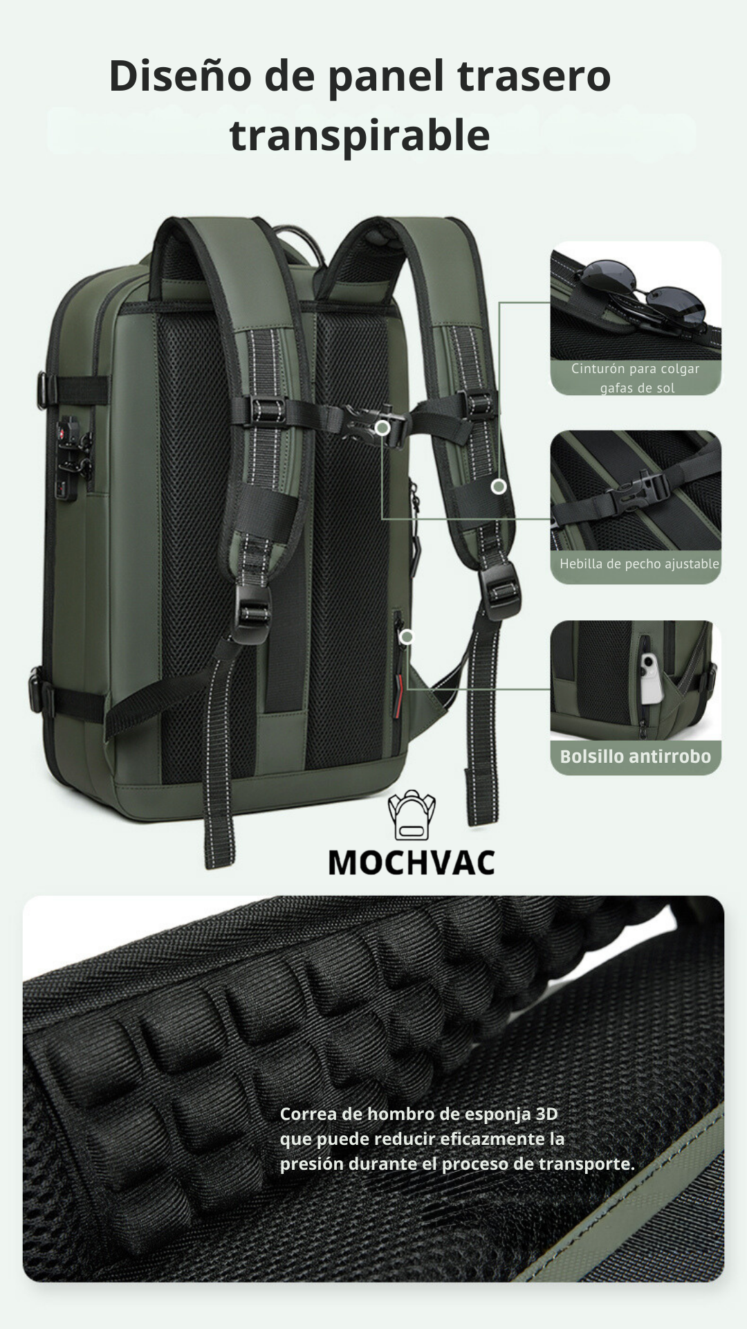 Mochila de Viaje Expandible de 60L con Compresión al Vacío