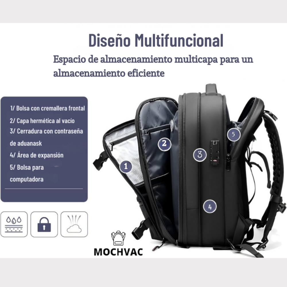 Mochila de Viaje Expandible de 60L con Compresión al Vacío