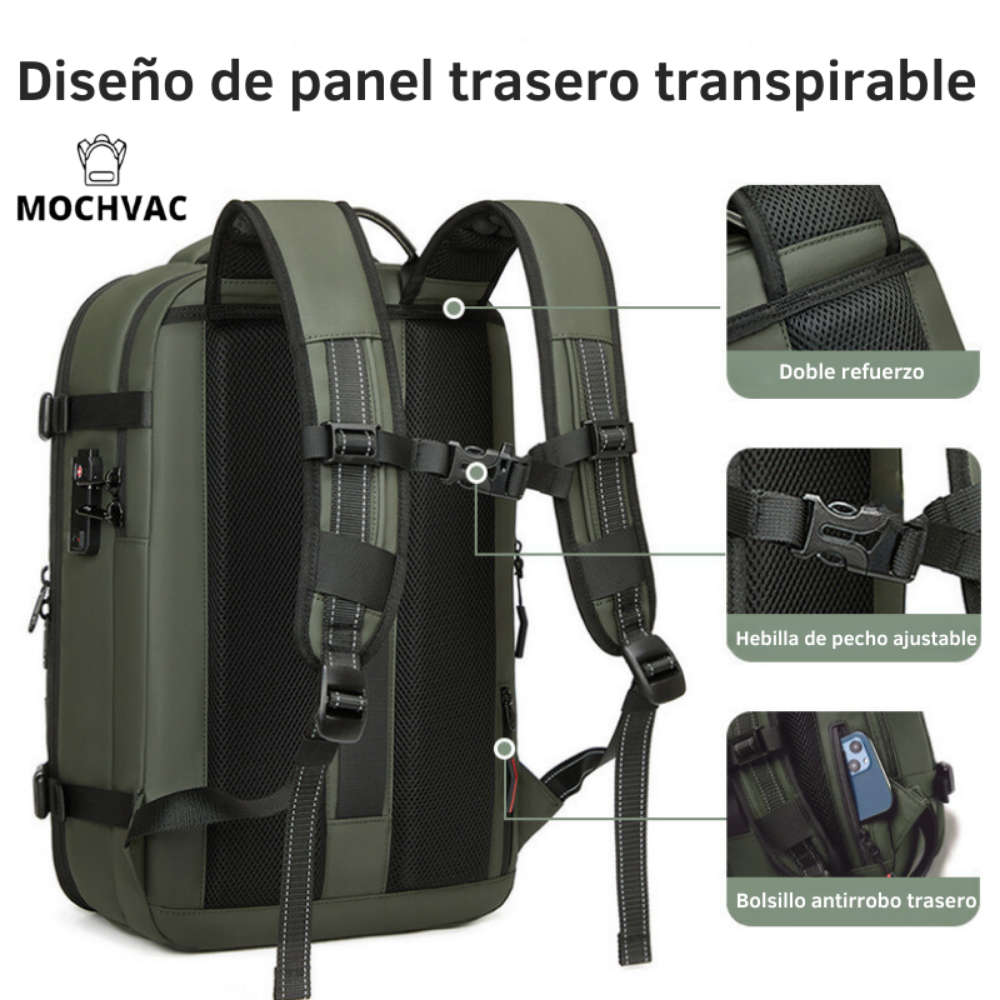 Mochila de Viaje Expandible de 60L con Compresión al Vacío