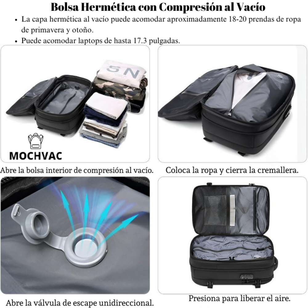 Mochila de Viaje Expandible de 60L con Compresión al Vacío