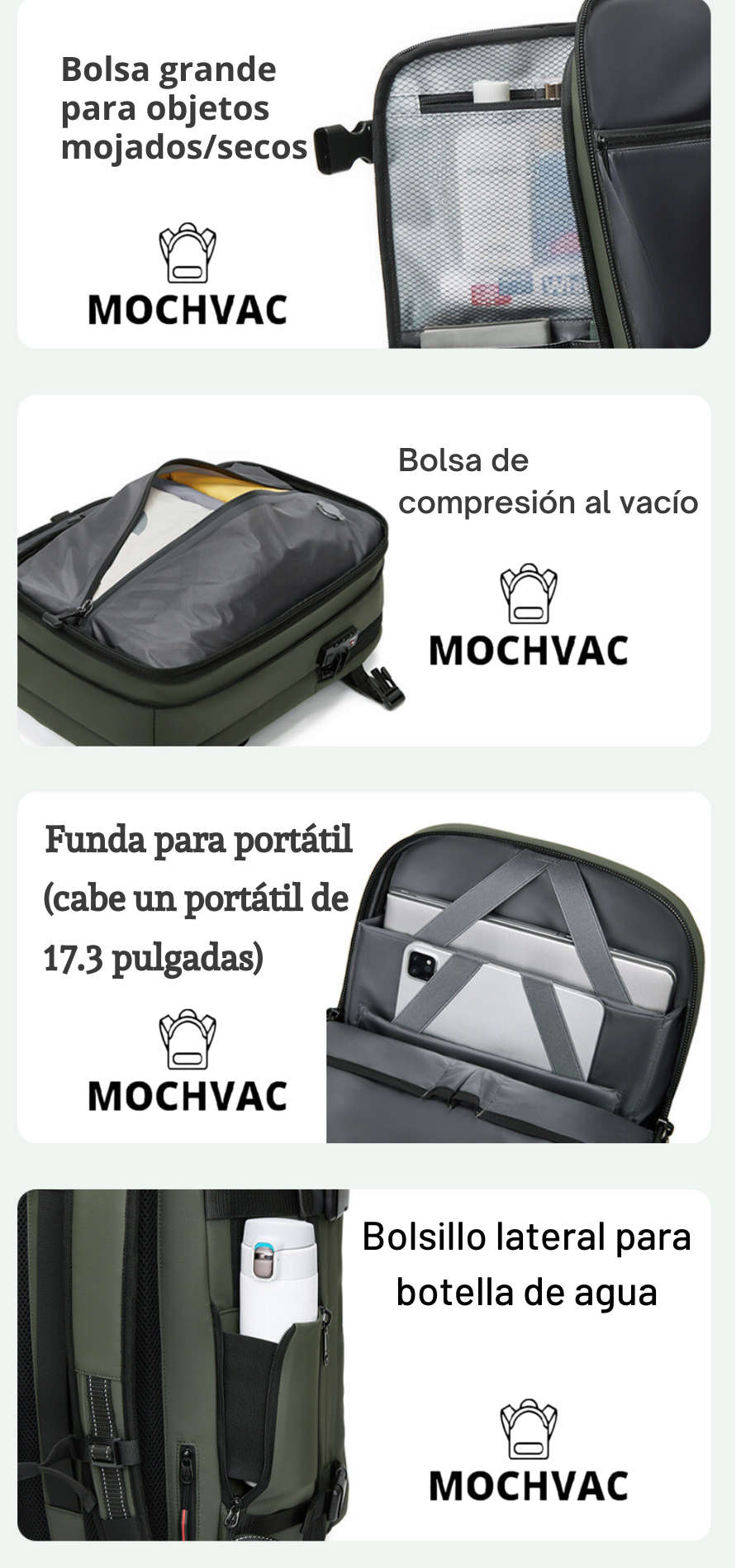 Mochila de Viaje Expandible de 60L con Compresión al Vacío