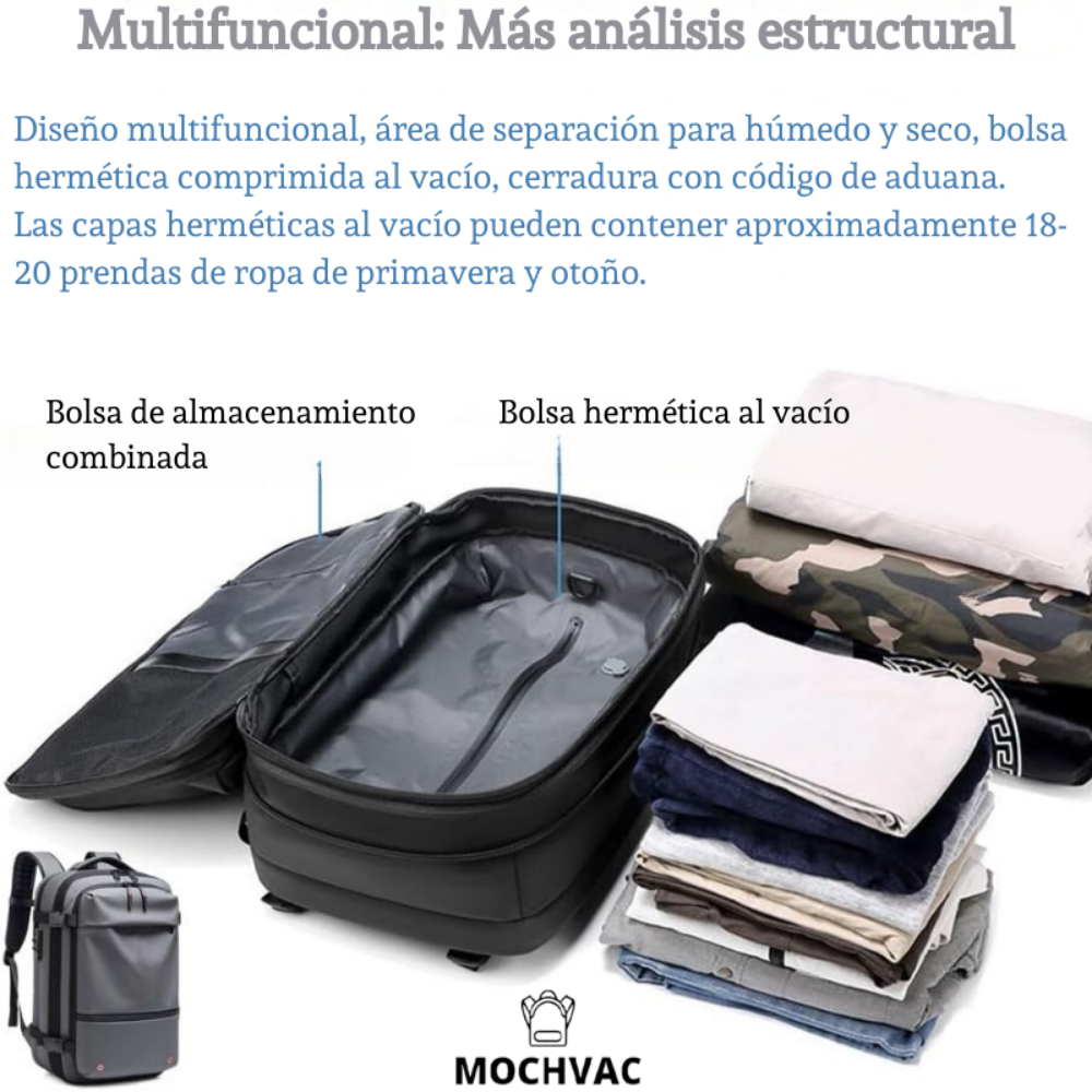 Mochila de Viaje Expandible de 60L con Compresión al Vacío