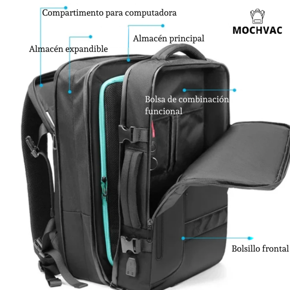 Mochila de Viaje Expandible de 60L con Compresión al Vacío