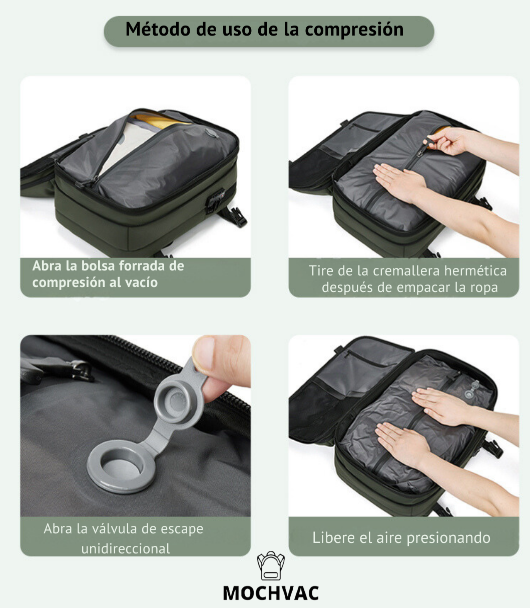 Mochila de Viaje Expandible de 60L con Compresión al Vacío